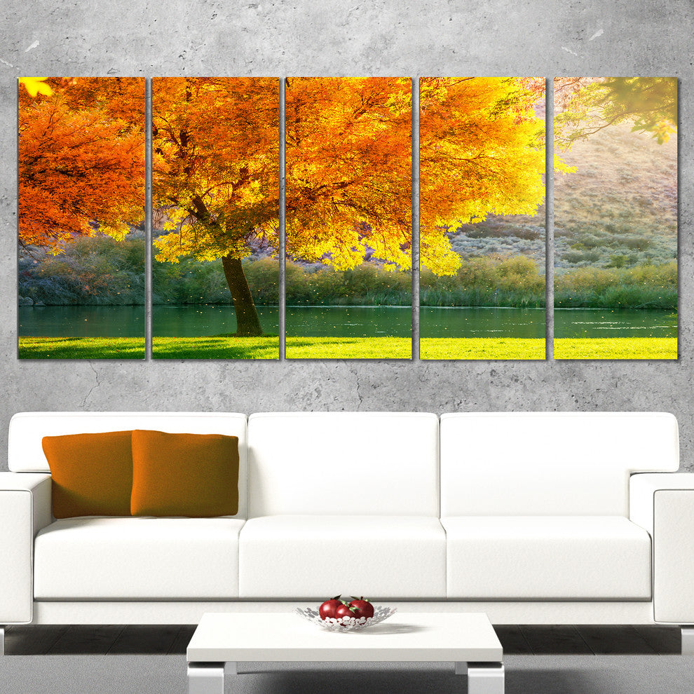 Beautiful Autumn Season in Forest, Landscape Canvas Art, 60"x28", 5 Panels