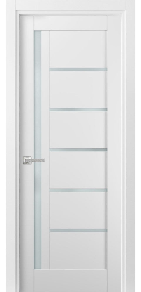 Door with Hardware |Quadro 4088 White Silk with Frosted Opaque Glass -18x84
