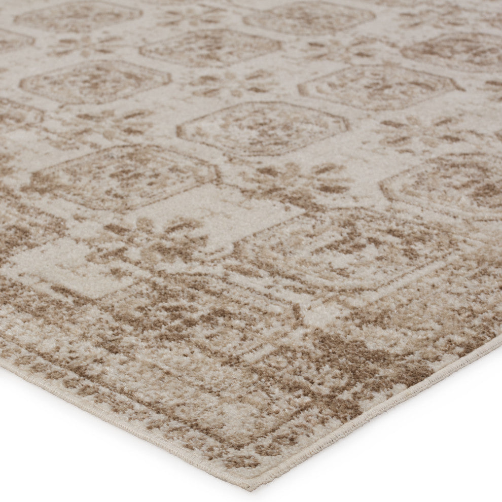 Machine Washable Vibe by Jaipur Living Milea Trellis Tan/ Cream Area Rug, 2'8"x1