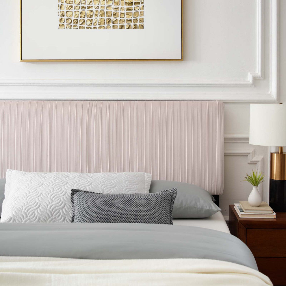 Platform Bed Frame, King Size, Velvet, Pink, Modern Contemporary, Bedroom Master