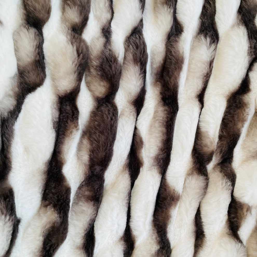 White Charcoal Snow Chinchilla Faux Fur Luxury Throw Blanket, Throw 60Wx84L