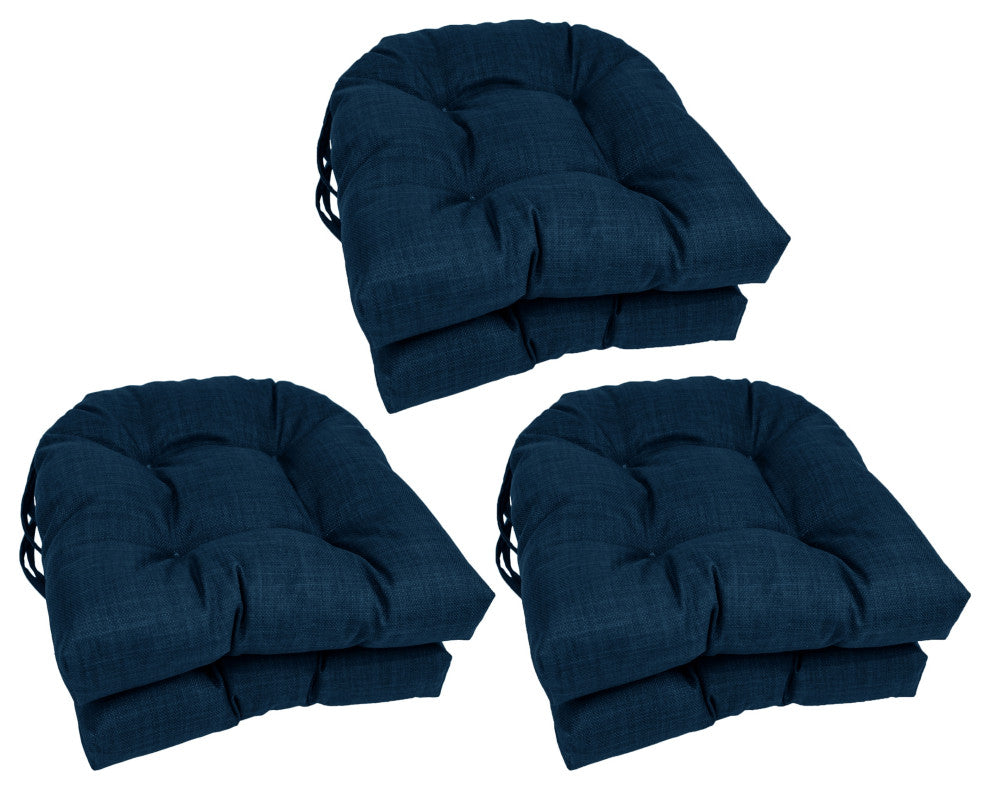16" Spun Polyester Solid Outdoor U-Shaped Tufted Chair Cushions, Set of 6, Azul