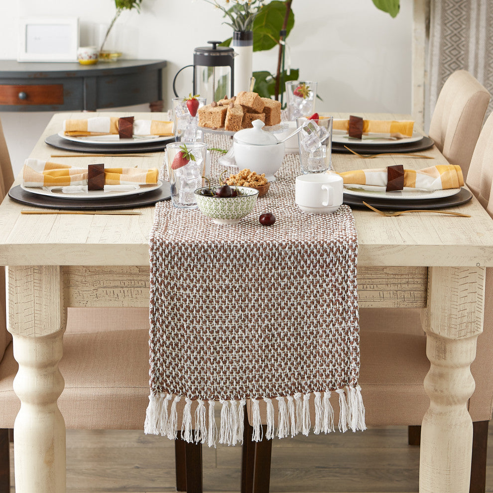 Bark Brown Woven Table Runner 15x108
