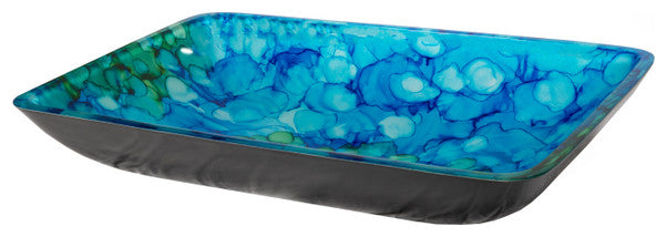 Eden Bath EB_GS62 Blue and Green Water Lilies Rectangular Glass Vessel Sink