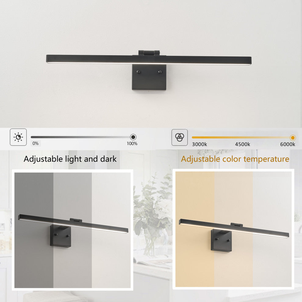Matte Black LED Dimmable Vanity Light Over Mirror for Bathroom