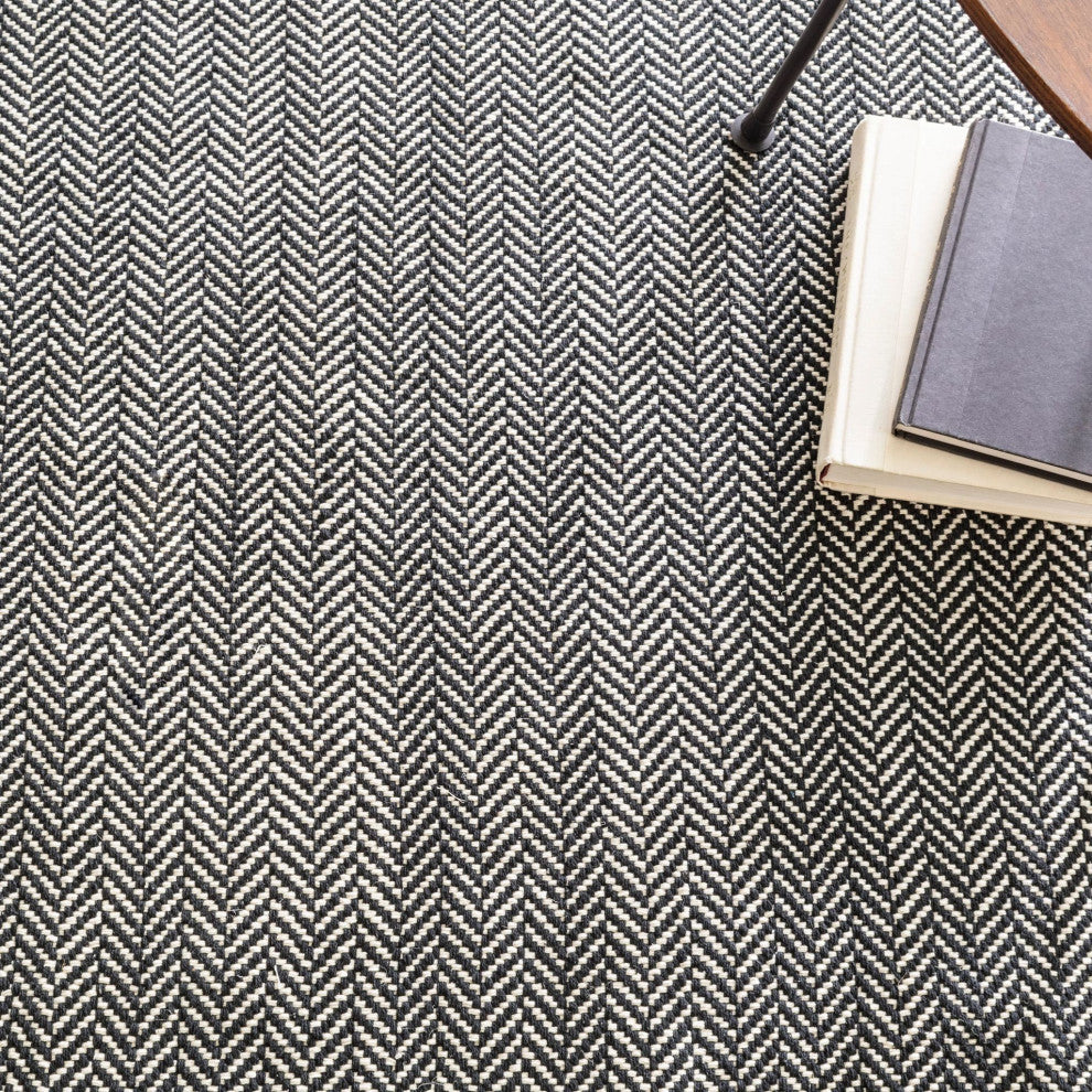 Dash & Albert Herringbone Black Handwoven Cotton Rug, Black, 2' x 3'