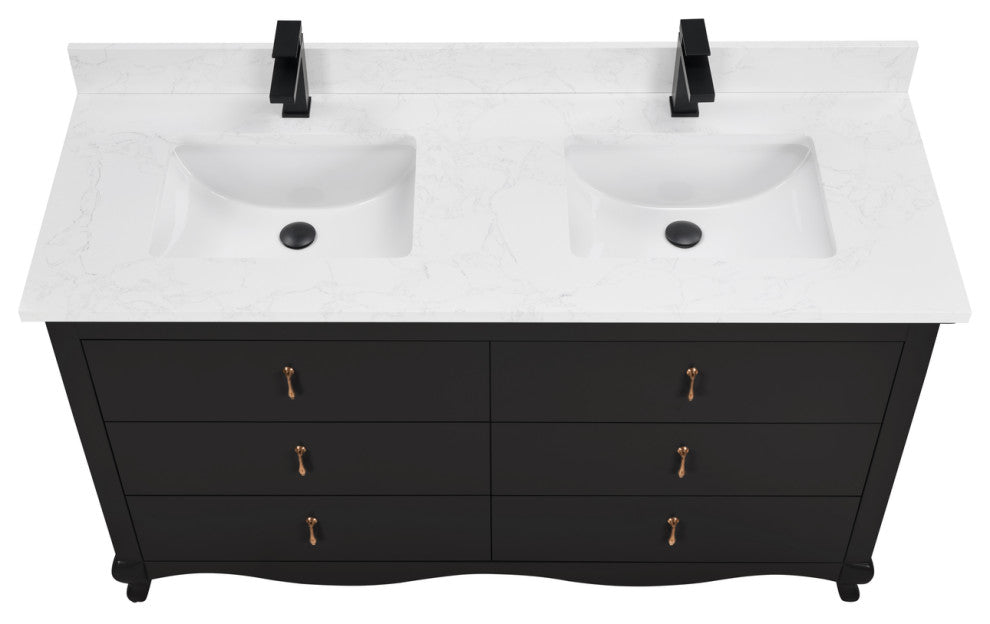 Legion Furniture WS2512 Series Bathroom Sink Vanity, Tricorn Black, 60", Artificial Stone Top, Double Sink
