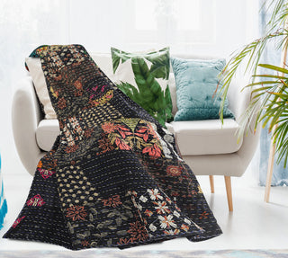 Dark Night Kantha Throw Blanket