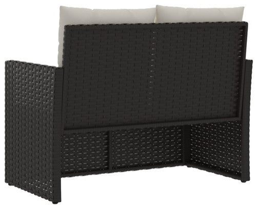 vidaXL Outdoor Loveseat Rattan Garden Bench with Cushions Black Poly Rattan