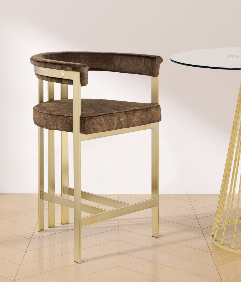 Marcello Upholstered Counter Stool, Brown, Velvet, Brushed Brass