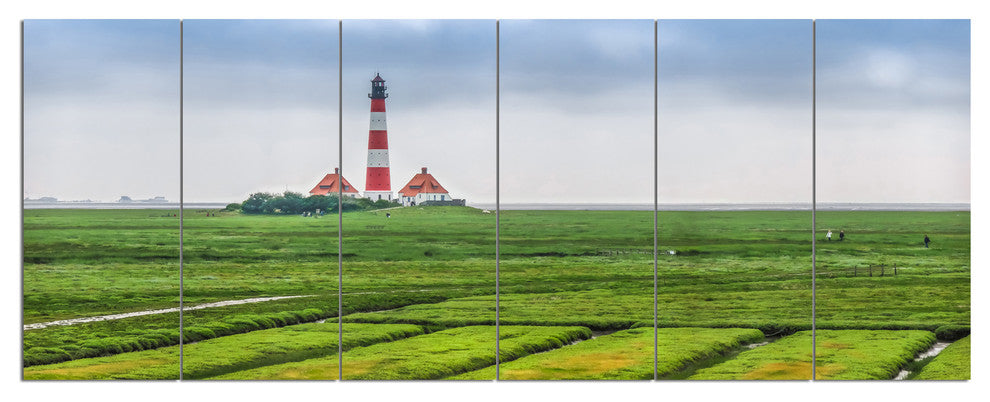 Westerheversand Lighthouse Panorama, Landscape Canvas Print, 70"x28", 6 Panels