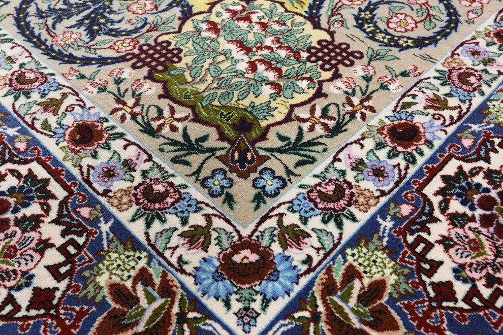 Super Fine Authentic Signed Silk Persian Isfahan Hand Knotted Rug, 5'x7'