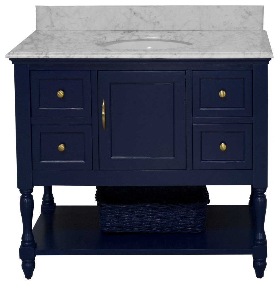 Beverly 42" Bathroom Vanity, Royal Blue, Carrara Marble