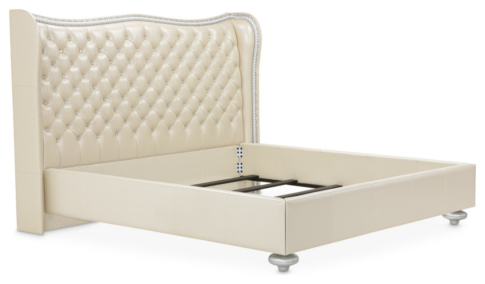 Hollywood Swank Eastern King Tufted Leather Bed - Creamy Pearl