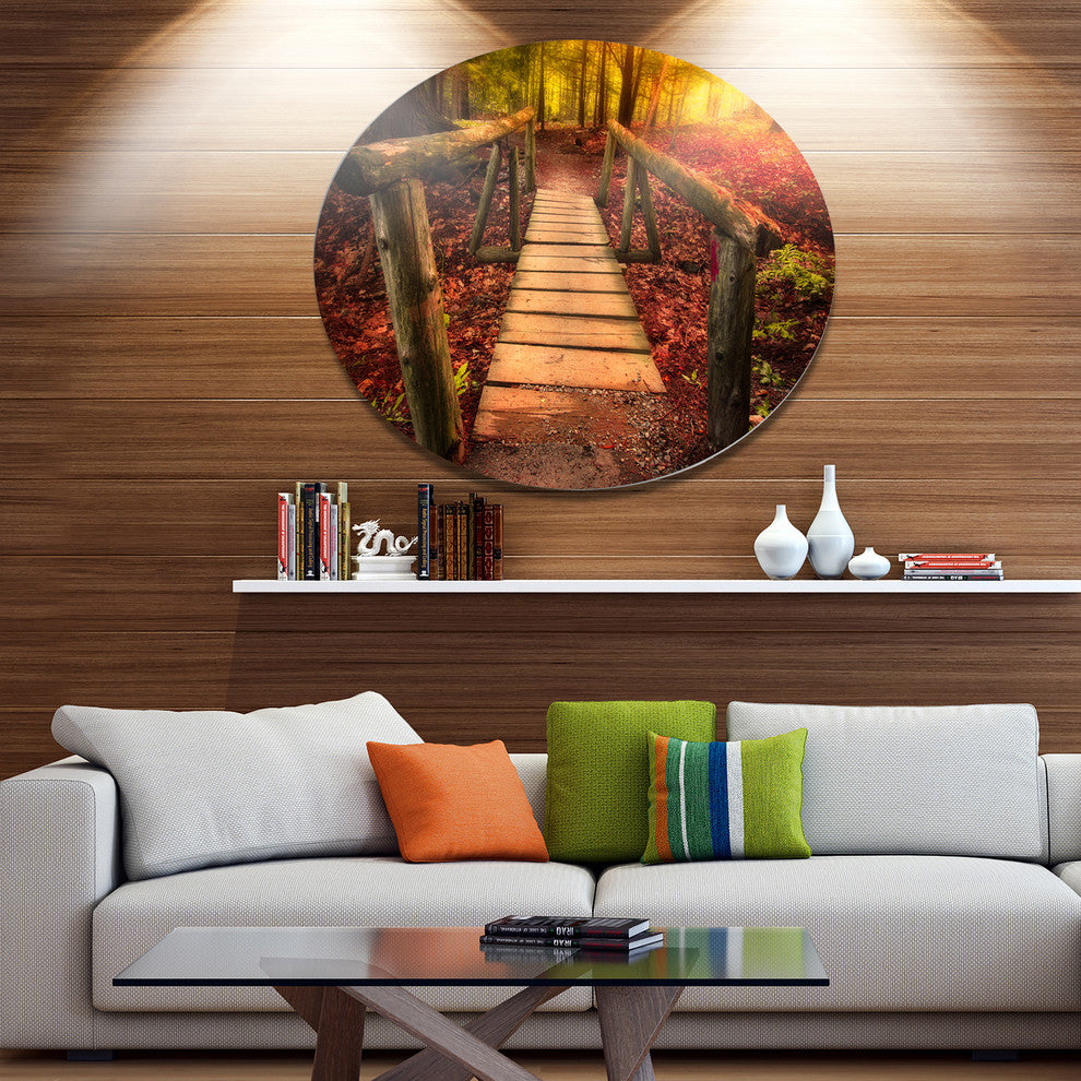 Beautiful Footbridge In Golden Light, Bridge Round Wall Art, 36"