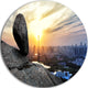 Buildings And Crag On Rock Panorama, Landscape Round Wall Art, 11"