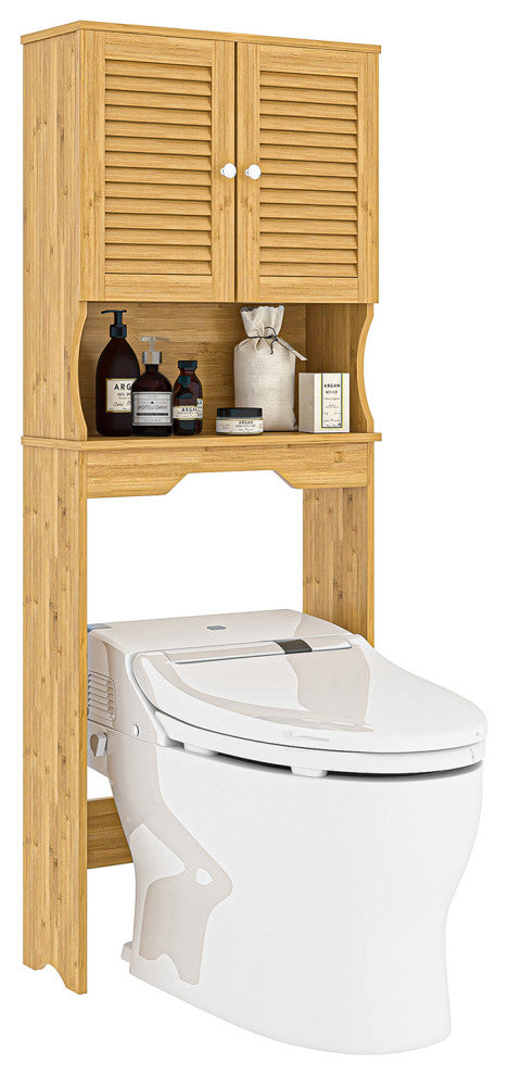 Double Shutter Door Toilet Storage Rack Natural