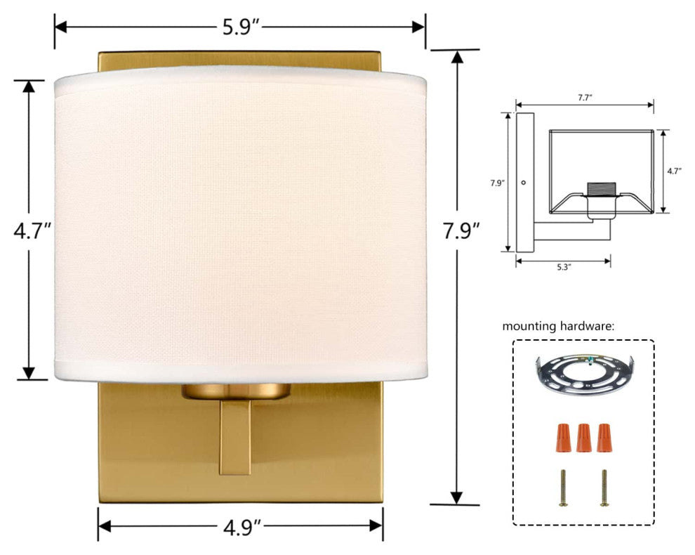 Wall Sconces Set of 2 Fabric Shade Wall Lamps, Gold