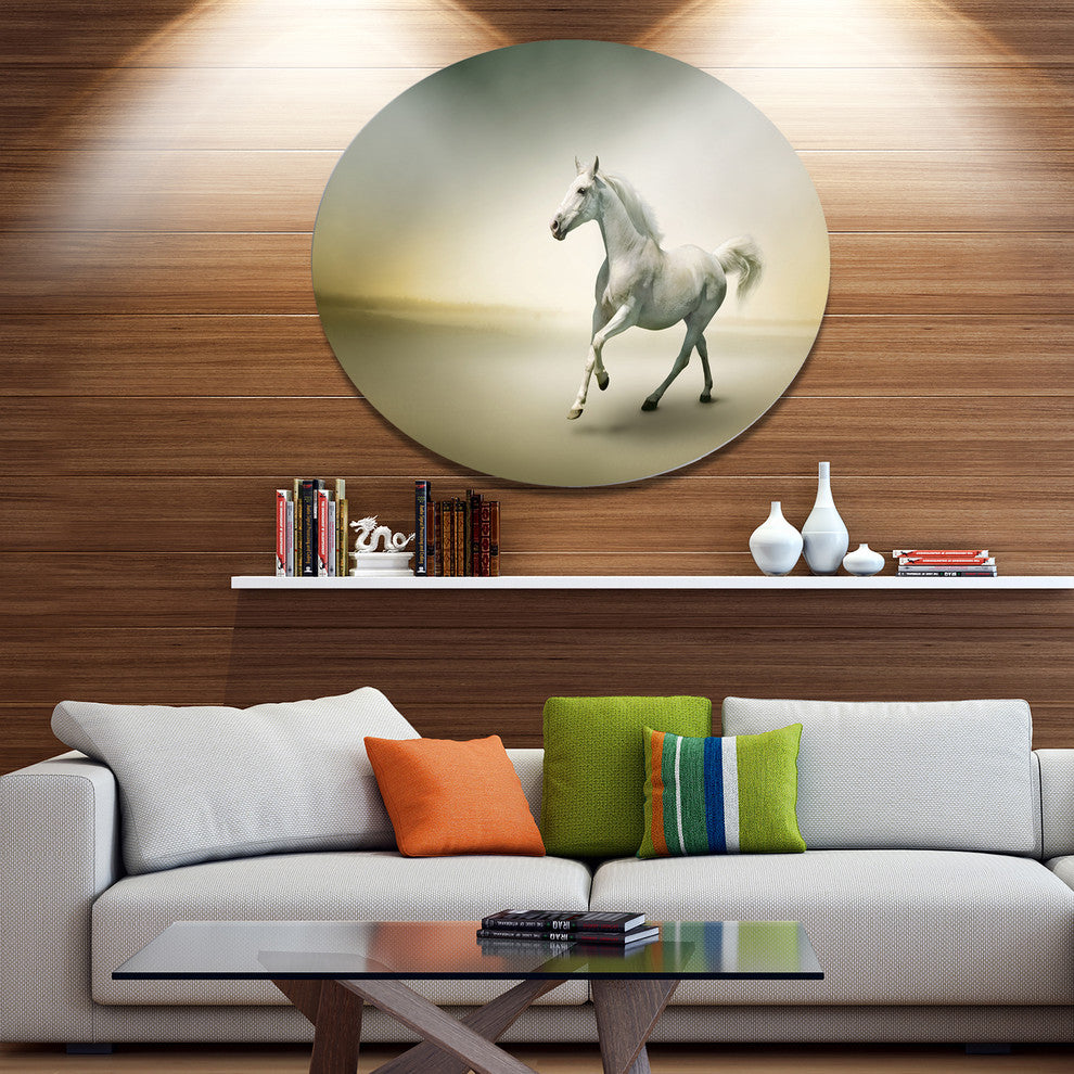 White Horse In Motion, Animal Round Wall Art, 11"