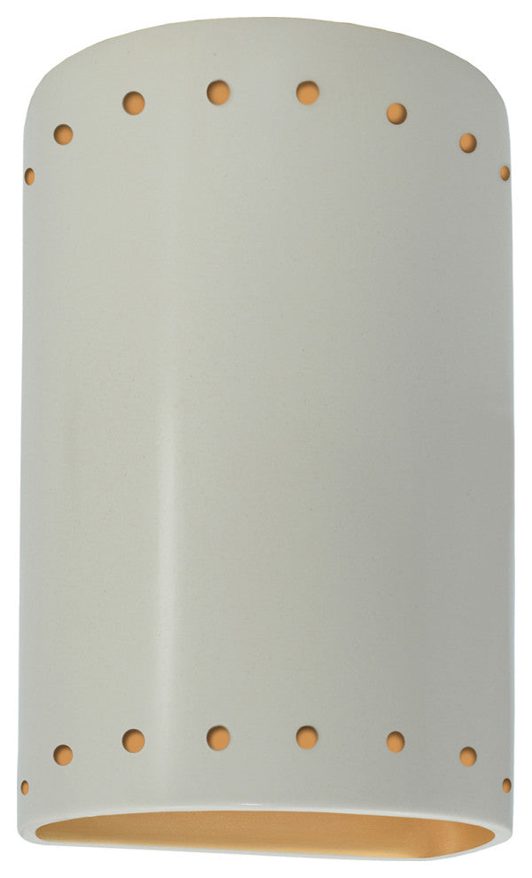 Ambiance ADA Small Cylinder With Perfs Wall Sconce, Open, Matte White, Gold, LED