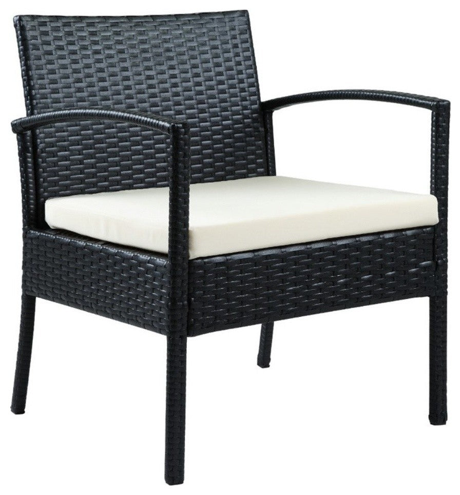 Teaset 4-Piece Black Wicker Patio Conversation Set with Beige Cushions