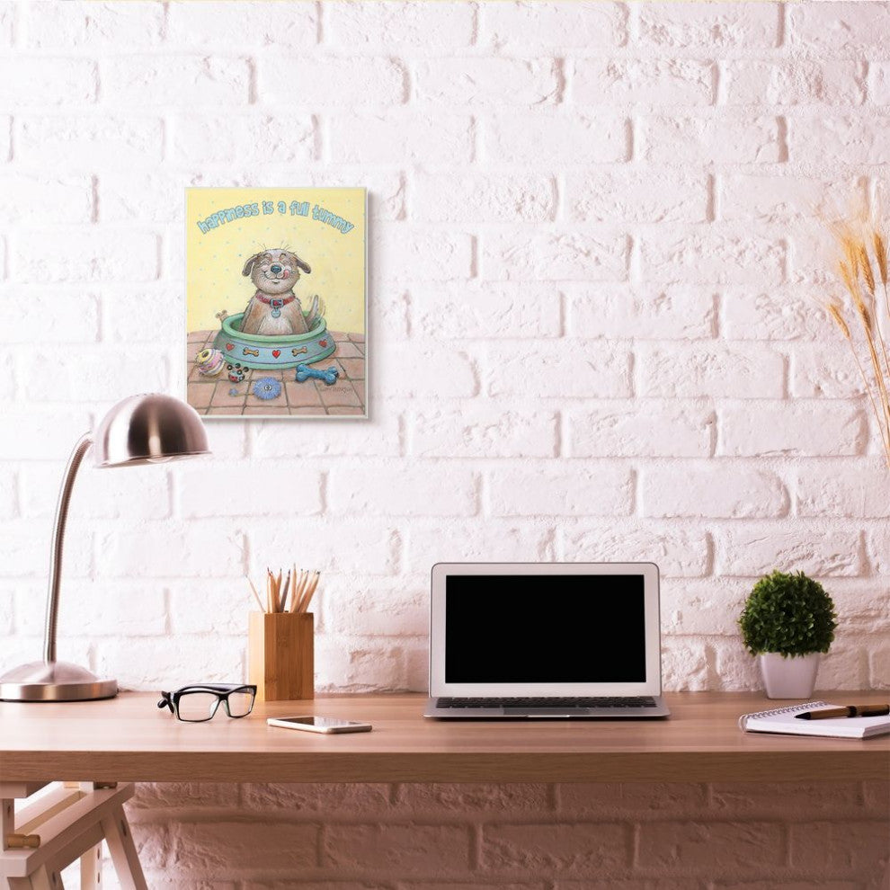 Stupell Industries Happiness Is A Full Tummy Dog Cartoon Pet Design, 13"x19"