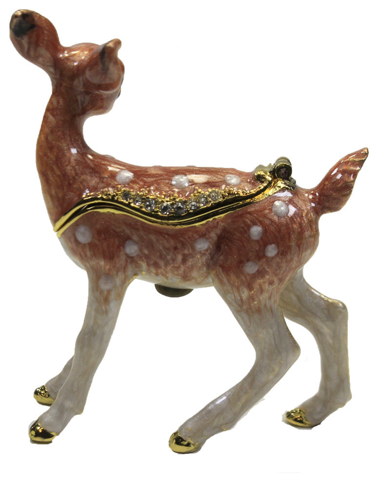 Hinged Trinket Box Fawn Box Metal Hinged Magnetic Crystals 3383