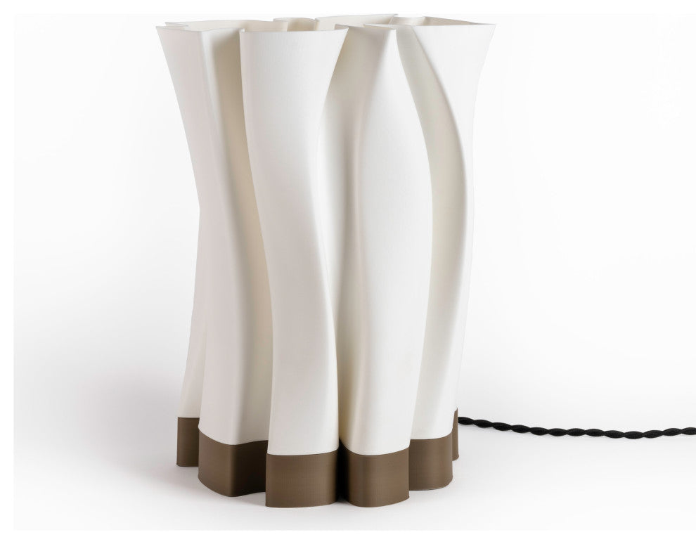Flame 13.5" Bohemian Plant-Based PLA Dimmable LED Table Lamp, White/Brown