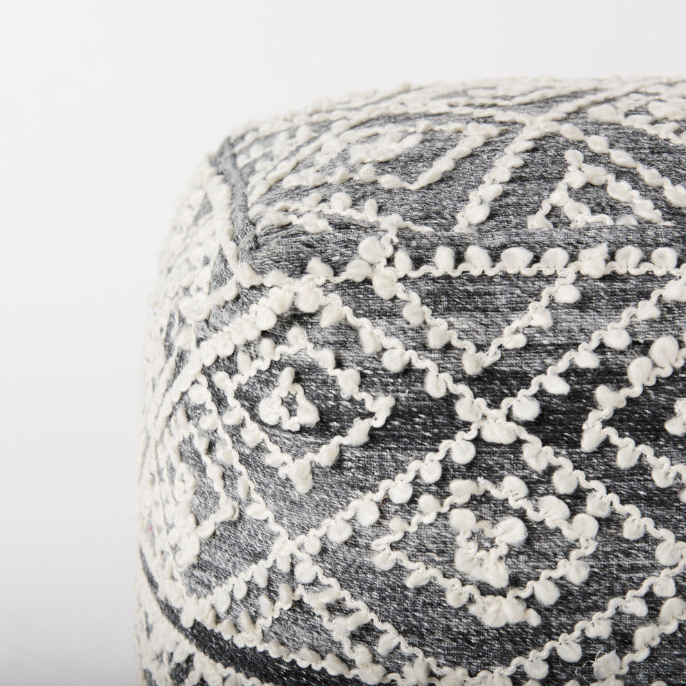 Farida 16Lx16Wx16H Dark Gray Wool and Polyester Patterned Pouf
