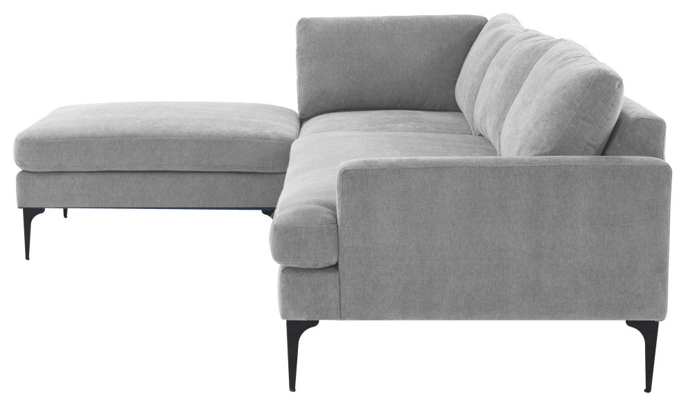 Serena Gray Velvet Left Arm Facing Chaise Sectional With Black Legs
