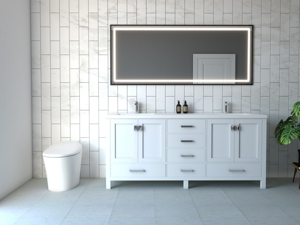 CastelloUSA Serenity Bathroom Vanity Top With Sink, White, 60", Standard