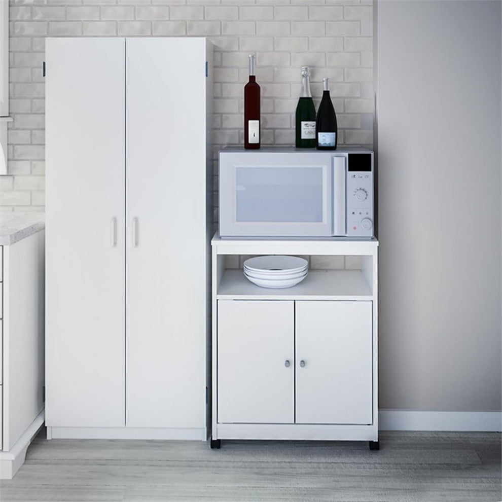Ameriwood Home 24" Open Microwave Cart in White Stipple