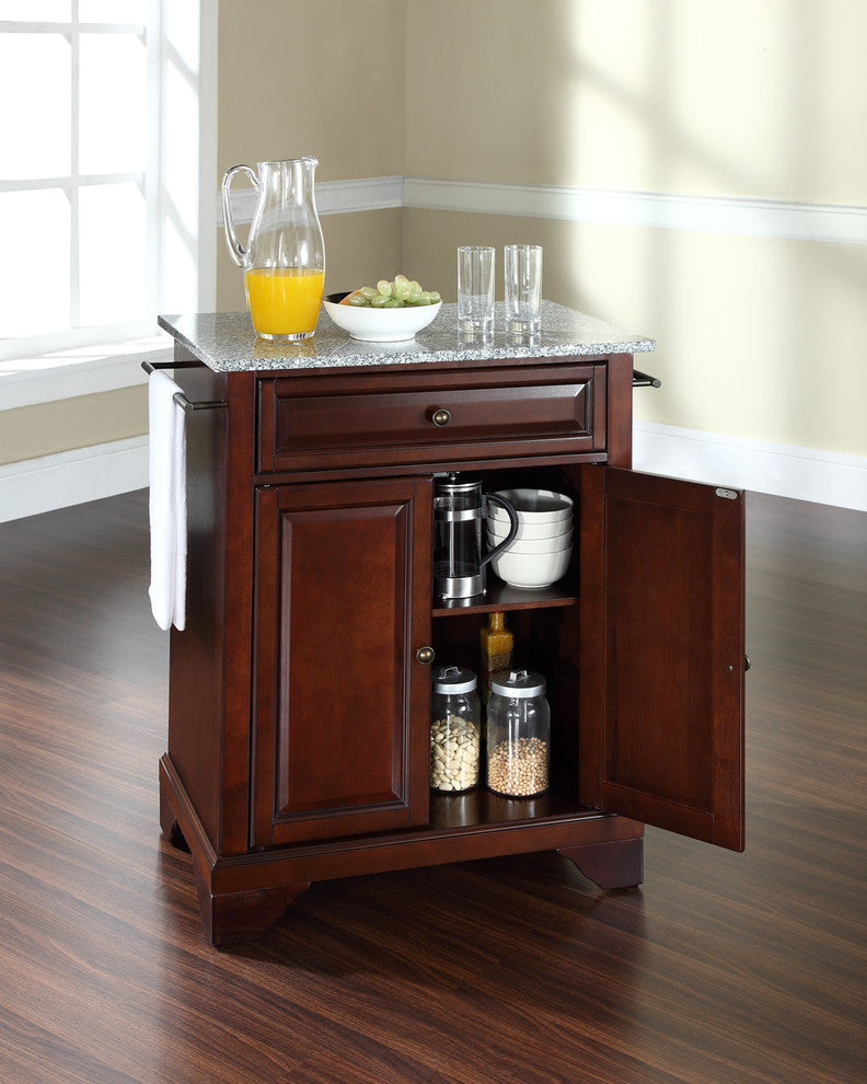 LaFayette Solid Granite Top Portable Kitchen Island, Vintage Mahogany Finish