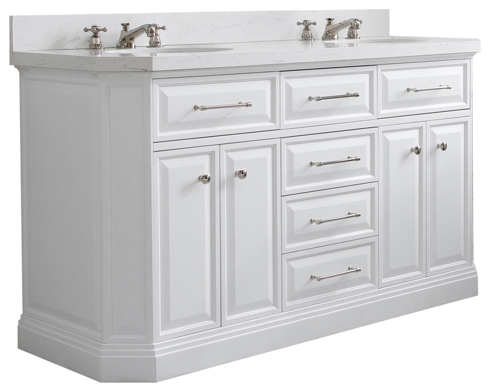 60" Palace Quartz Carrara Pure White Vanity With Polished Nickel Hardware