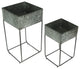 Set of 2 Galvanized Zinc Finish Square Metal Planters On Stands