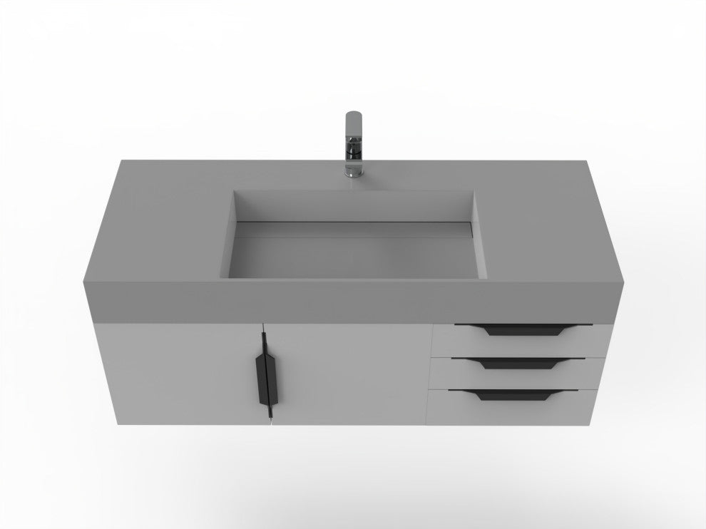 CastelloUSA Amazon 48" Wall Mounted Vanity Set, Gray, Gray Top, Black Handles