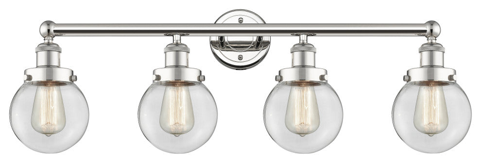 Small Beacon 4-Light 34" Bath Vanity Light, Polished Nickel Finish, Clear Shade