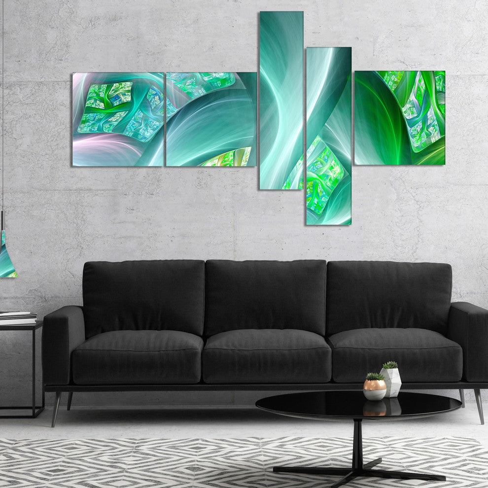 Green Fractal Exotic Plant Stems, Abstract Wall Art Canvas, 60"x32", 5 panels