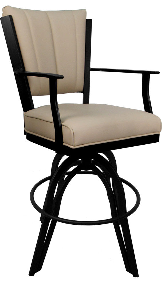 Leather Swivel Tilt Metal Bar Stool - Montana on A-Base, Tan Leather on Black, 30"