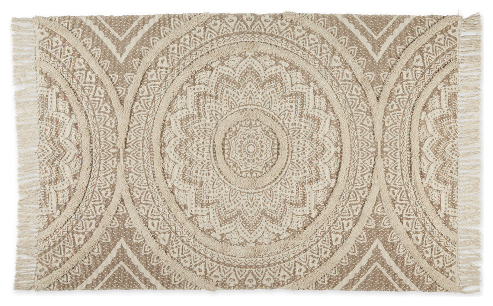 Stone Printed Natural Hand-Loomed Shag Rug 4x6 ft.