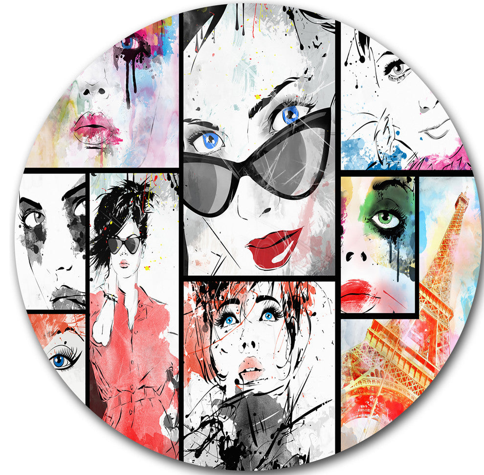 Girls Collage, Portrait Modern Round Wall Art, 23"
