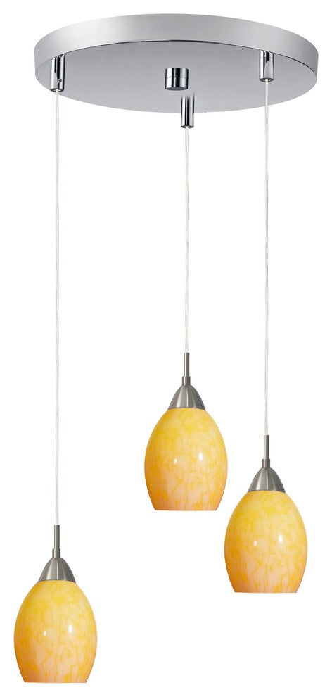 Art Glass 3-Light Multi-Light Pendant, Duvet Glass, Satin Nickel