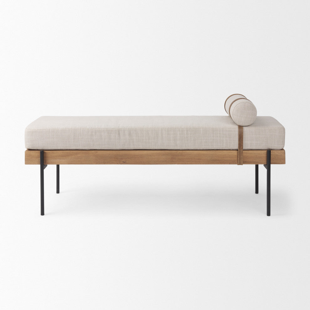 Colburne Cream Fabric WithBrown Wood Bench