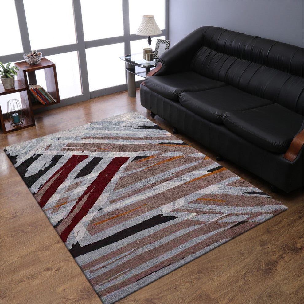 Hand Knotted Silk Area Rug Abstract Multicolor