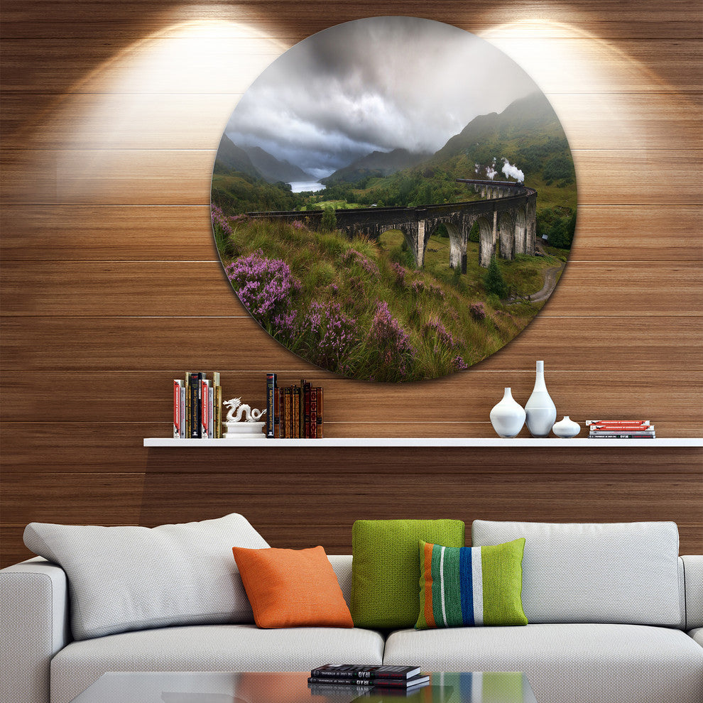 Glenfinnan Viaduct, Scotland, Landscape Photo Round Metal Wall Art, 11"