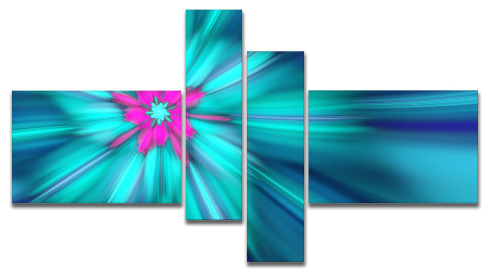 Rotating Blue Fireworks, Floral Canvas Art Print, 60"x32", 4 panels