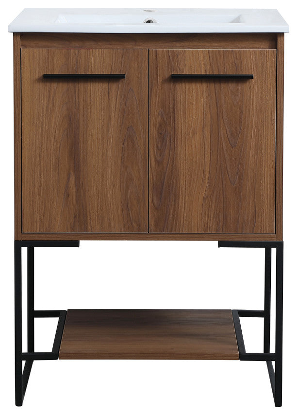 24" Single Bathroom Vanity, Walnut Brown