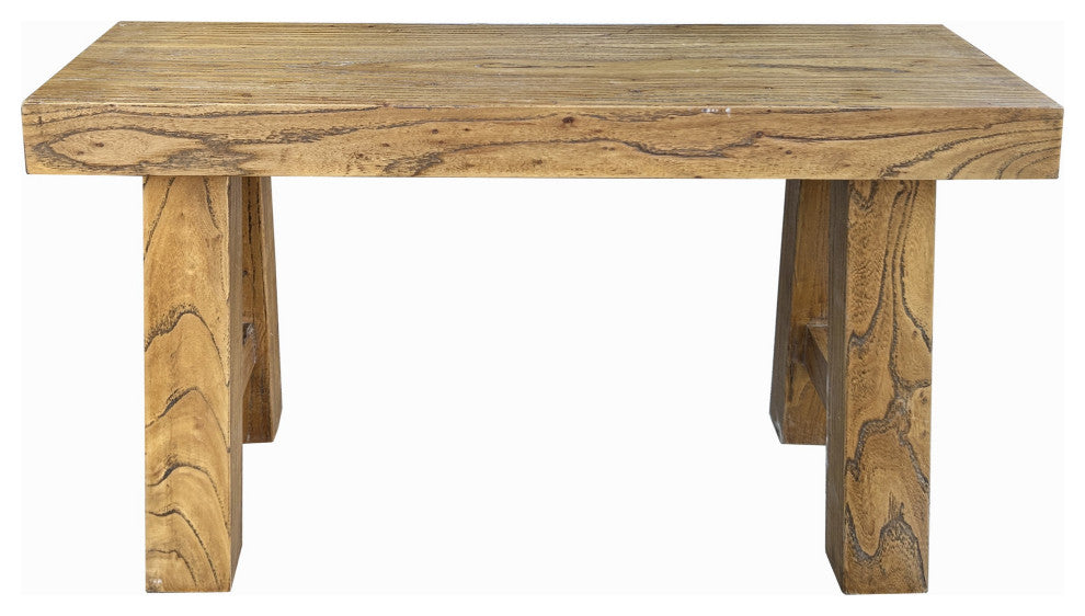 Raw Light Brown Simple Straight Legs Bold Think Wood Seating Bench Hcs7727