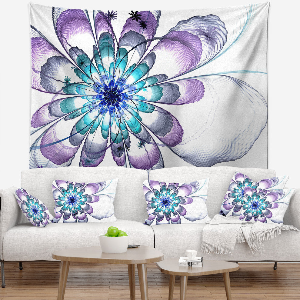 Fractal Flower Light Blue Floral Wall Tapestry, 60"x50"