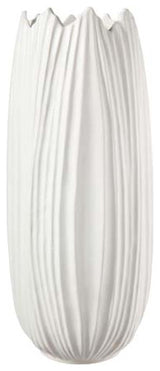 Round Ceramic Vase with Spike Lip Design Matte White Finish, Large